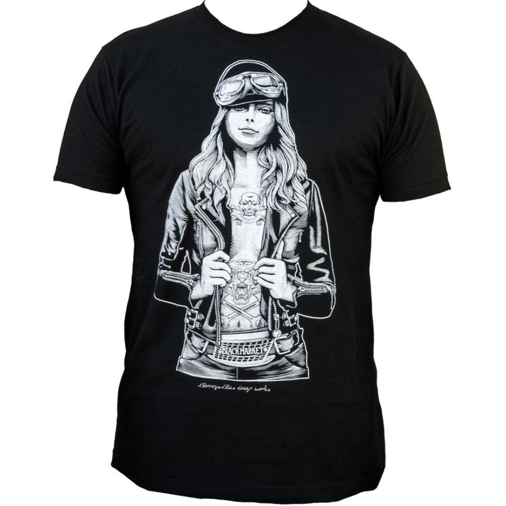Biker Girl Men's Black Tattoo Art Black Graphic Tee S-M-L-XL-2XL NWT